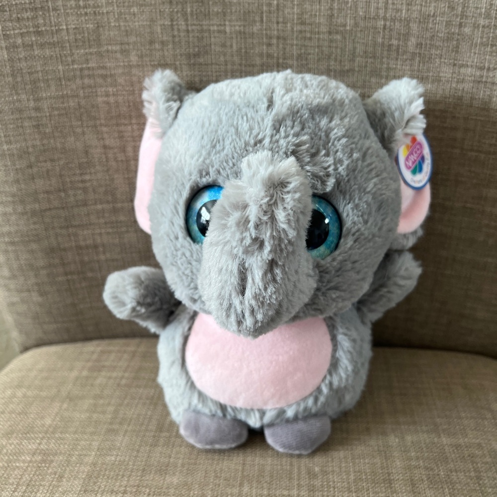 Gray Elephant Stuffed Animal with Pink Accents
